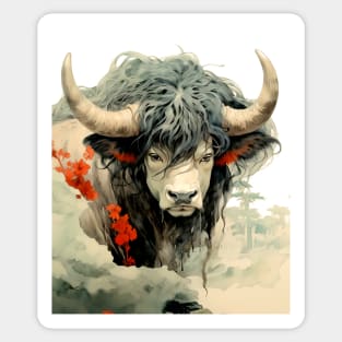 Chinese Mythology: The White Bull of Kunlun (Knock-Out with light background) Sticker